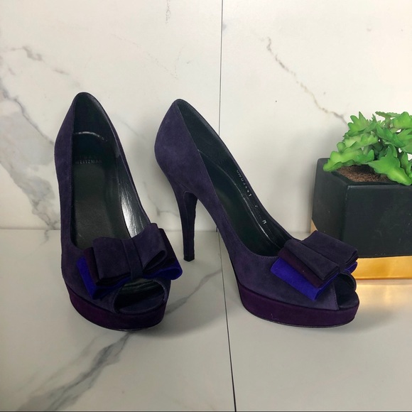 Stuart Weitzman Shoes - Stuart Weitzman Purple Suede Bow Pumps